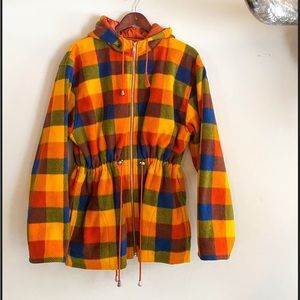 80s plaid reversible spring jacket fleece jacket / windbreaker